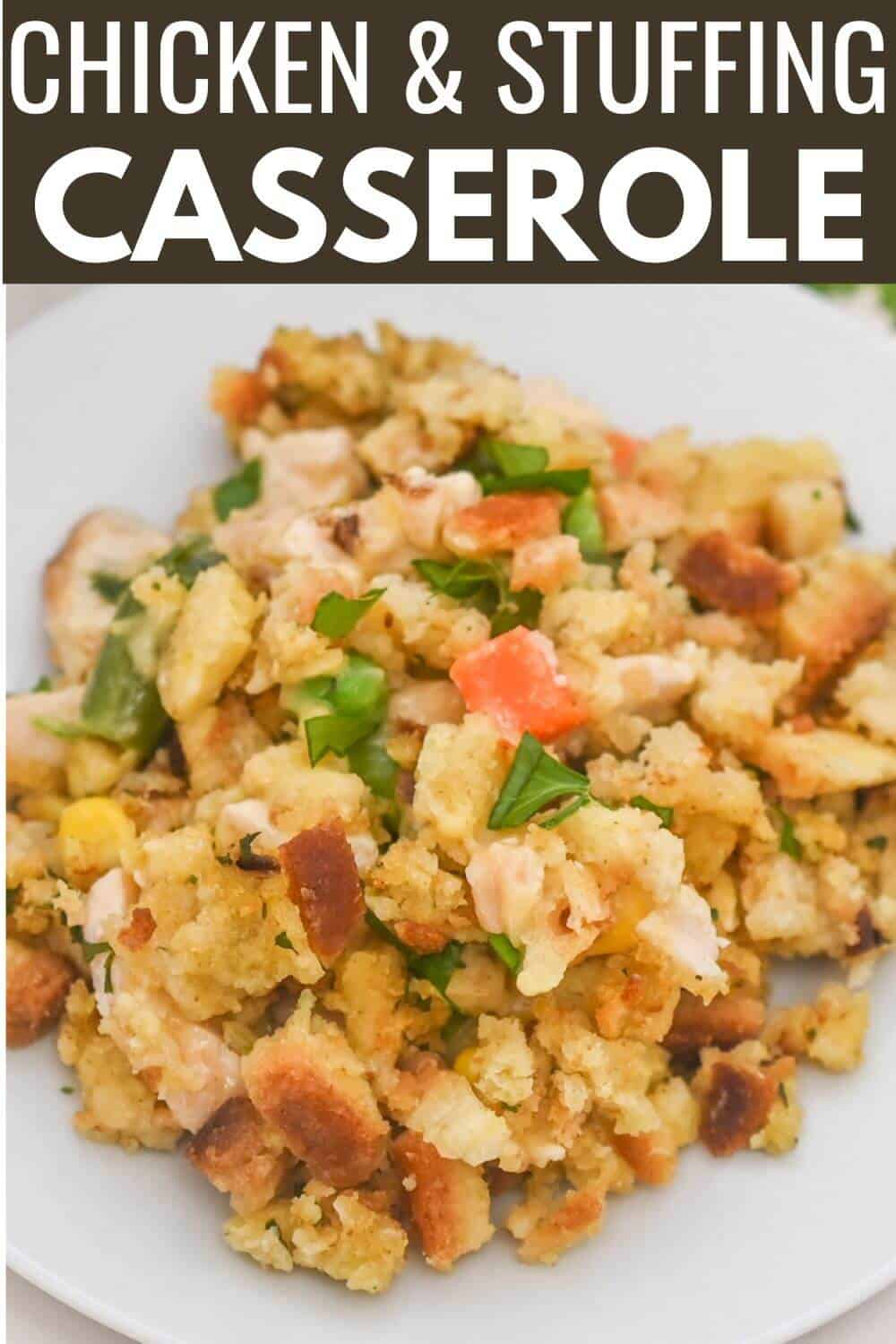 Chicken and stuffing casserole on a plate.