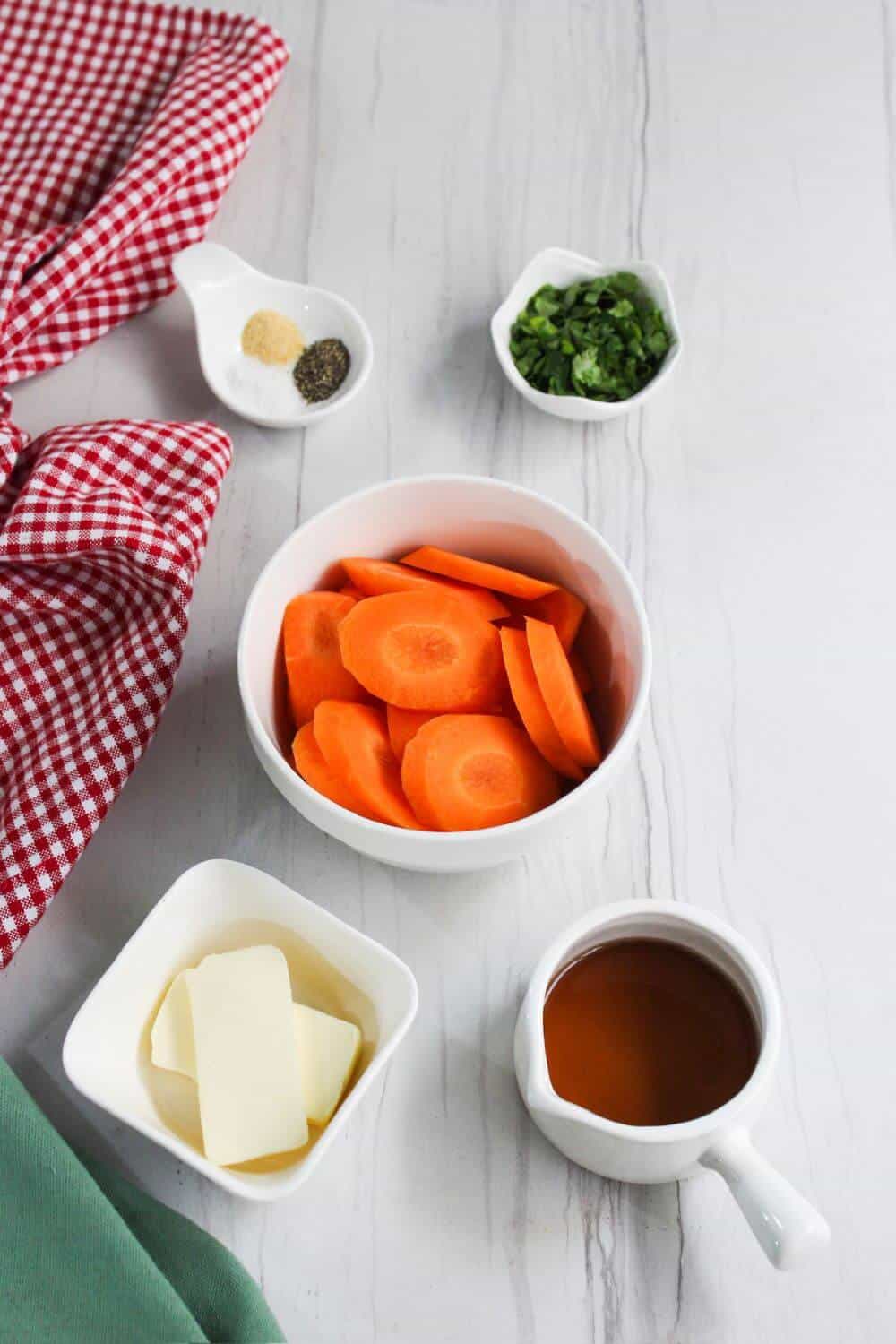 Ingredients for air fryer maple glazed carrots.