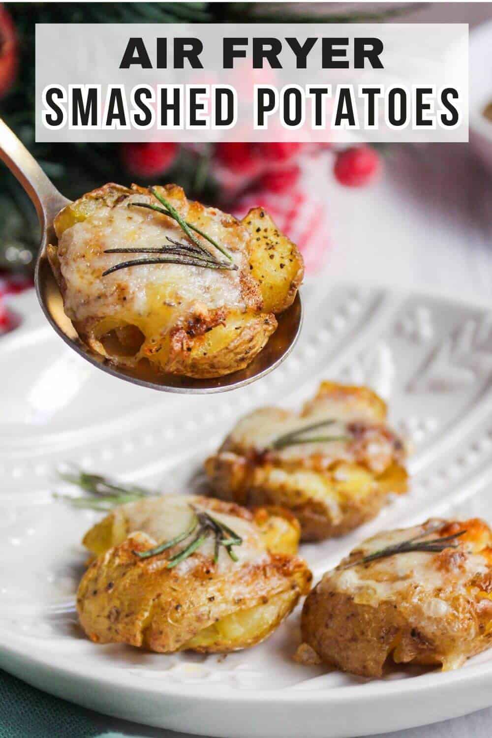 Air fryer smashed potatoes with rosemary.