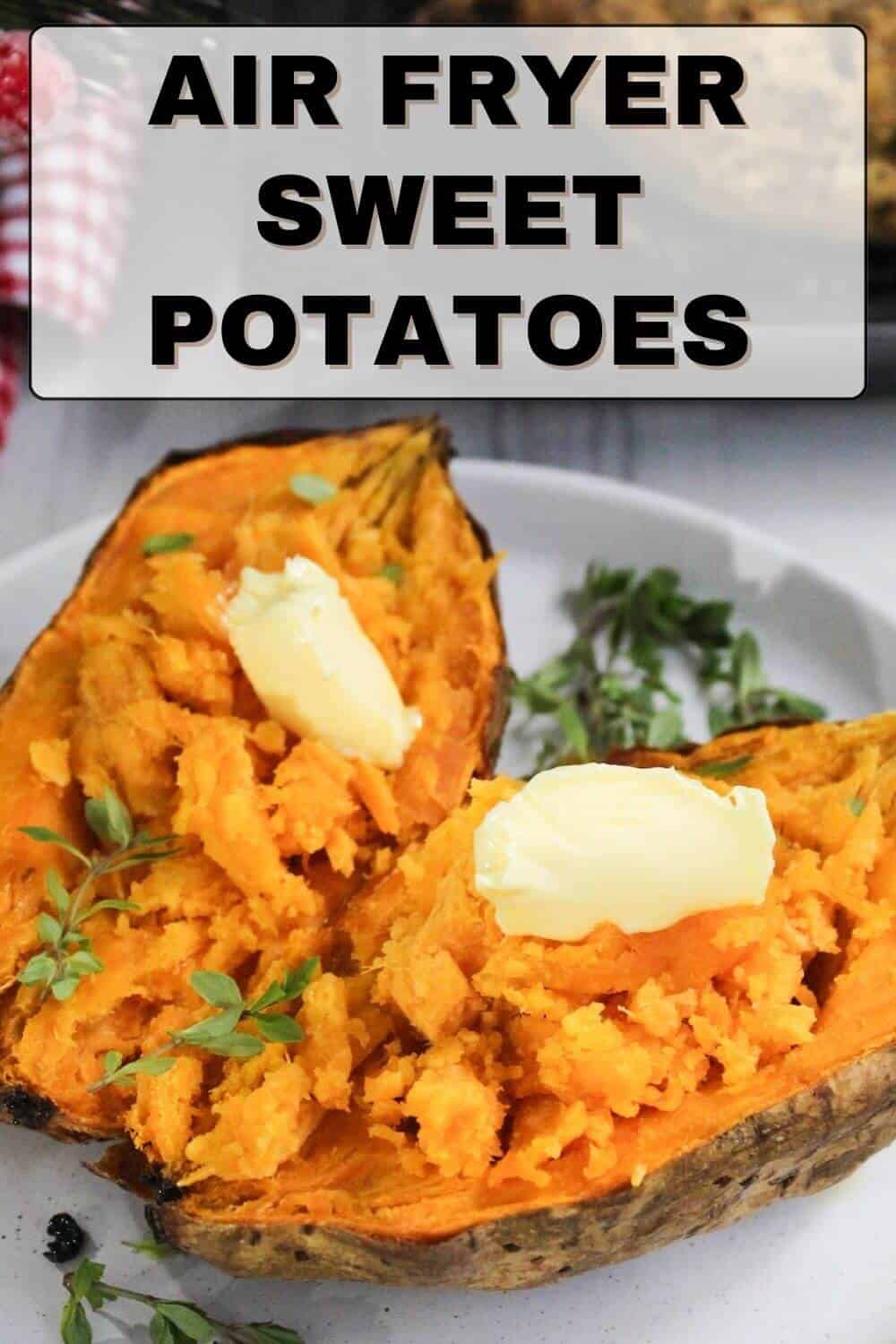 Air fryer sweet potatoes on a white plate.