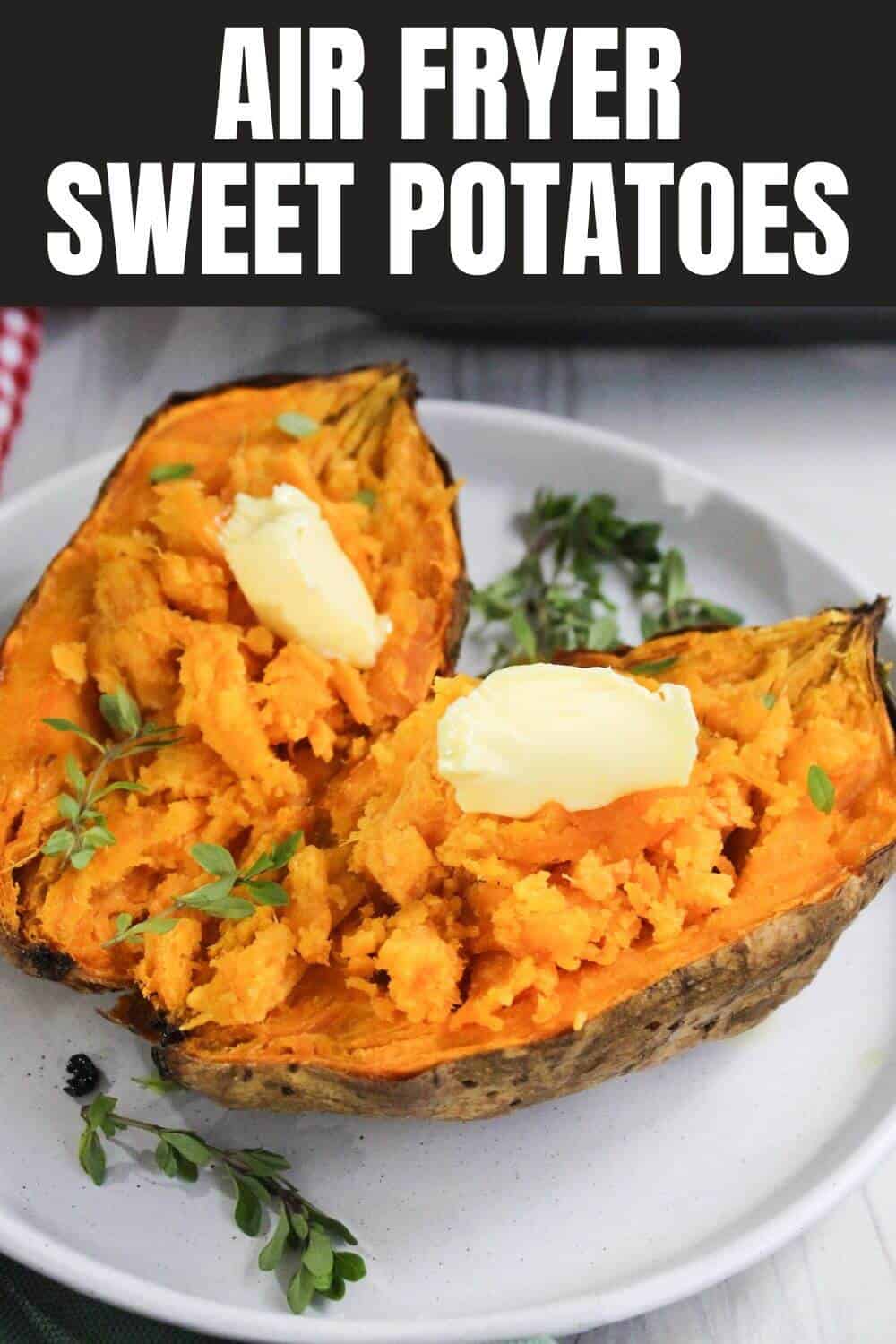 Air fryer sweet potatoes on a plate.