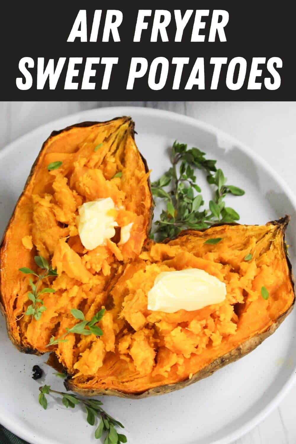 Air fryer sweet potatoes on a white plate.