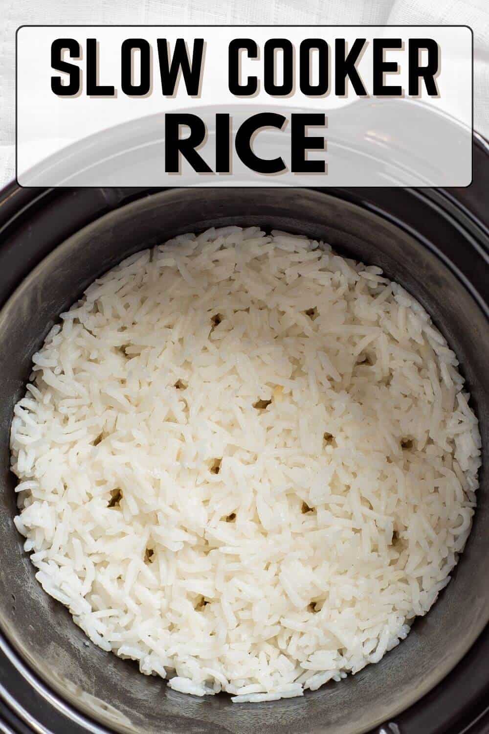 Slow cooker rice in a white bowl.