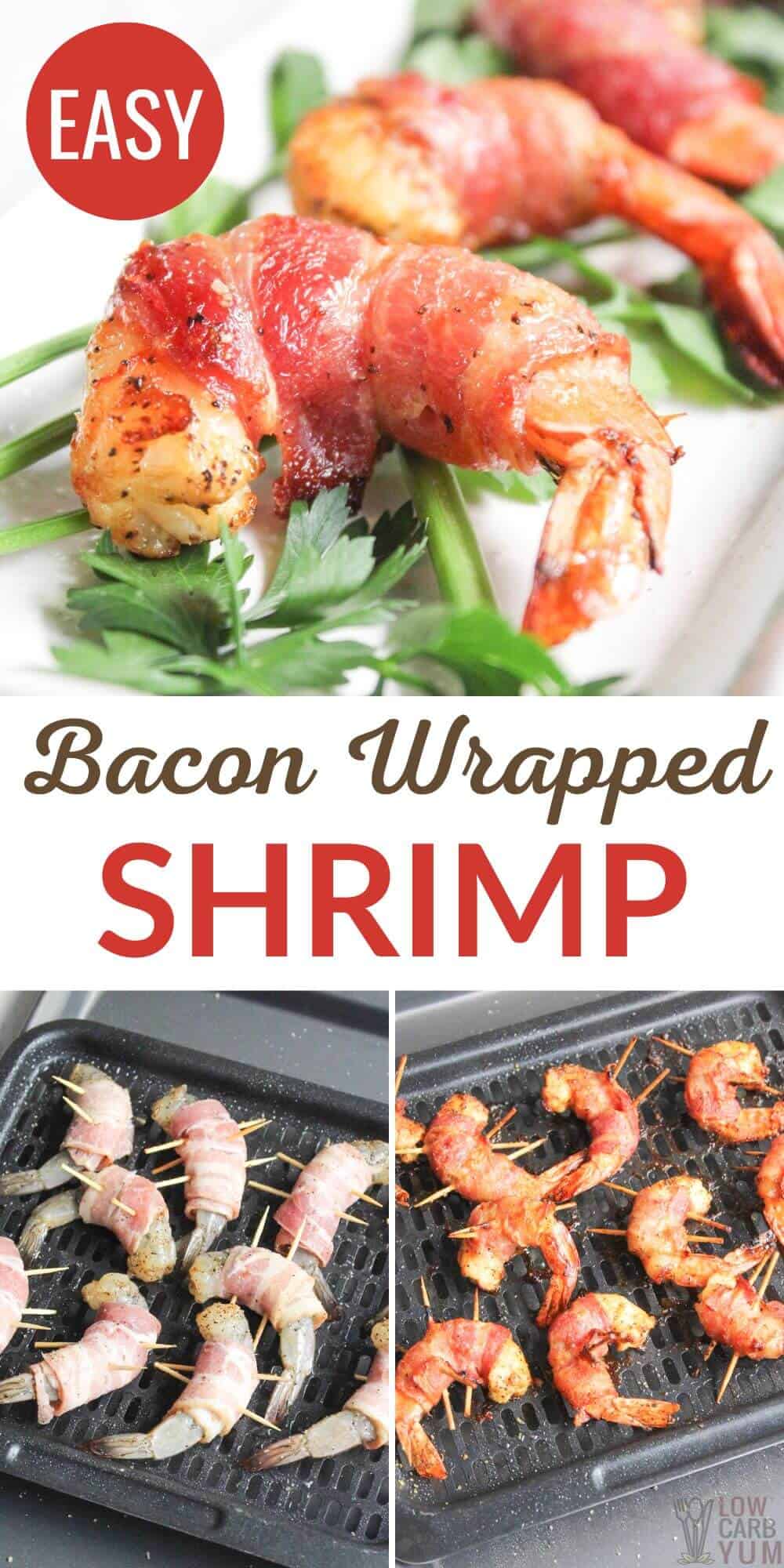 Bacon wrapped shrimp on a grill.