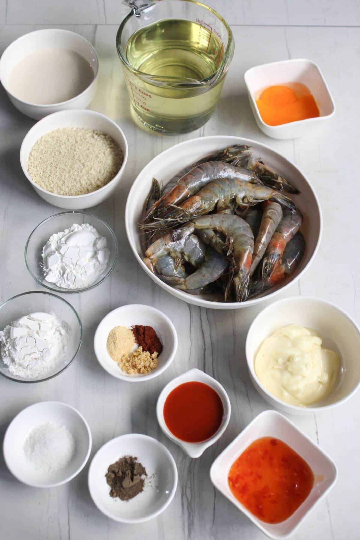 The ingredients for a dish of fried shrimp.
