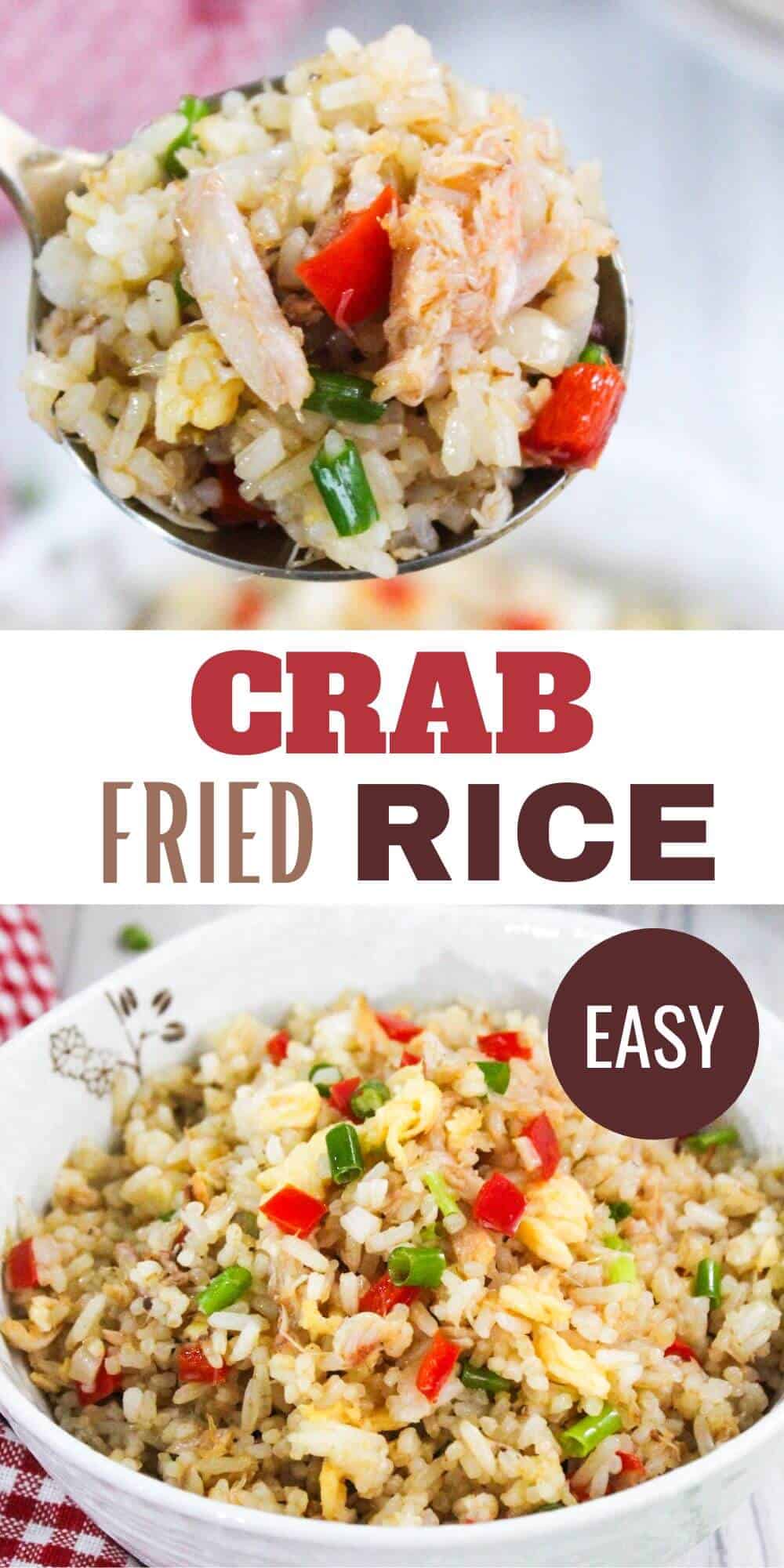 Crab fried rice in a bowl with a spoon.