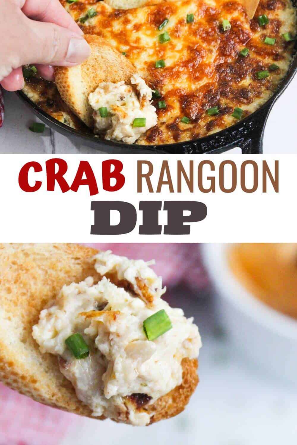 Crab rangoon dip in a skillet.