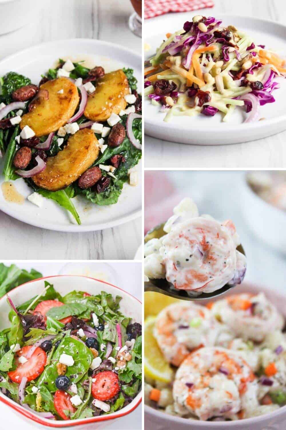 A collage of colorful pictures of salads on plates to brighten and add freshness to your table.