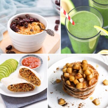 A collage of four healthy breakfast recipes.
