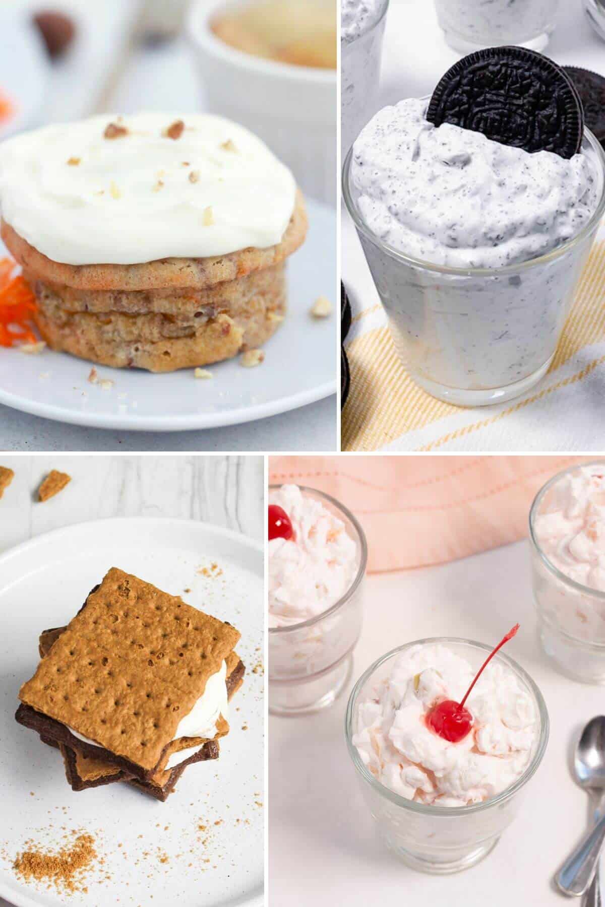 A collage of quick dessert recipes you'll love instantly, including cookies and ice cream.
